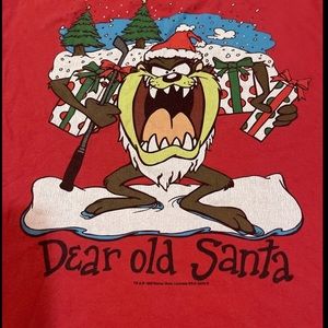 Vntg 95 Tasmanian Devil Merry Christmas Single Stitch Mens XL T-Shirt Anvil Taz